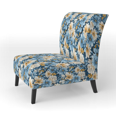 Motif de fleurs de ferme jaune et bleu - Fauteuil de chambre rembourré, fauteuil décoratif floral rustique