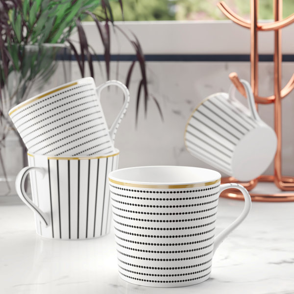 KKC Home Accents Ceramic Coffee Mug Set of 2 with Lid,Ceramic Coffee Mugs Black & White, 13 oz, Ceramic Coffee Cups