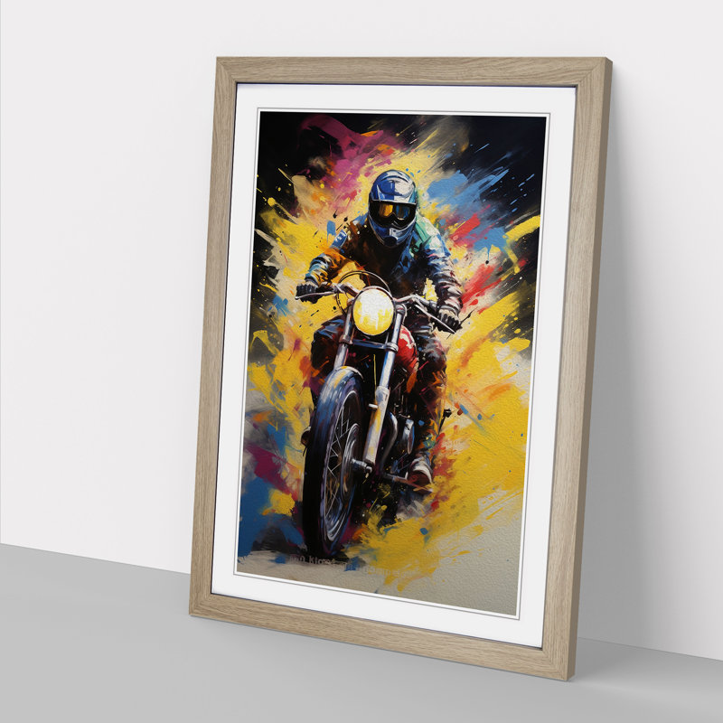 Motorbike Colour Field No.2 - Single Picture Frame Print on Wood, Oak Framed, 34cm H x 25cm W x 2cm D