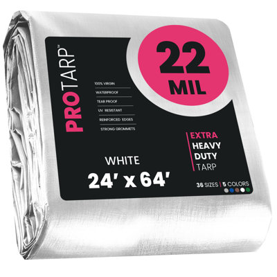 24 ft. x 64 ft. 22 Mil Heavy Duty Polyethylene Tarp, Waterproof, UV Resistant