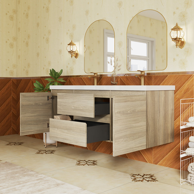 Ensemble de meuble-lavabo mural 59 po avec plateau en résine 59 po, Gris