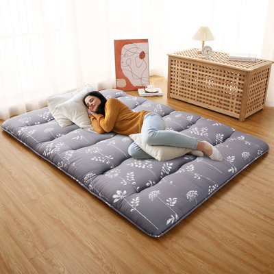 Canapé-lit de futon japonais moyen ferme - Matelas Tatami pleine grandeur - pliable et portable - Motif floral - Chambre d'amis, salon, camping, véhicule récréatif, dortoir - Vague d'arc grise à cinq lignes, PLEIN 54 x 80 po