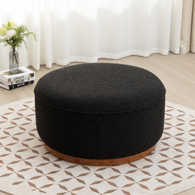 Eloni Round Fabric Upholstered Solid Wood Ottoman