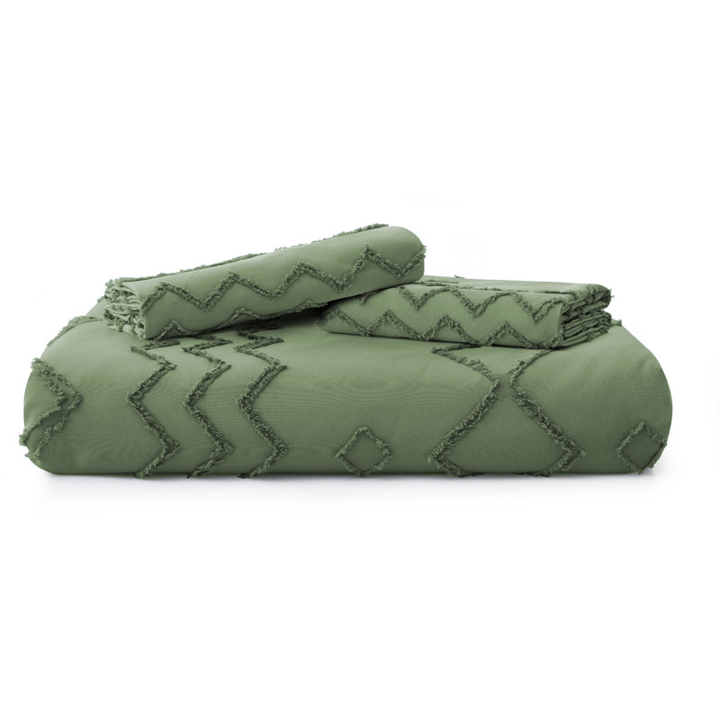 Bohemian Polyester Machine Tufted Duvet Cover, Twin Duvet Cover + 1 Standard Pillowcase, Green Diamond