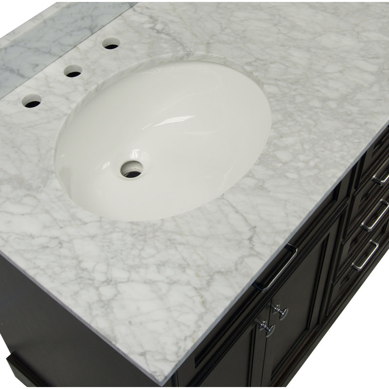 Ensemble de meuble-lavabo double 60 po Ronnie, Chocolat, Marbre de Carrare