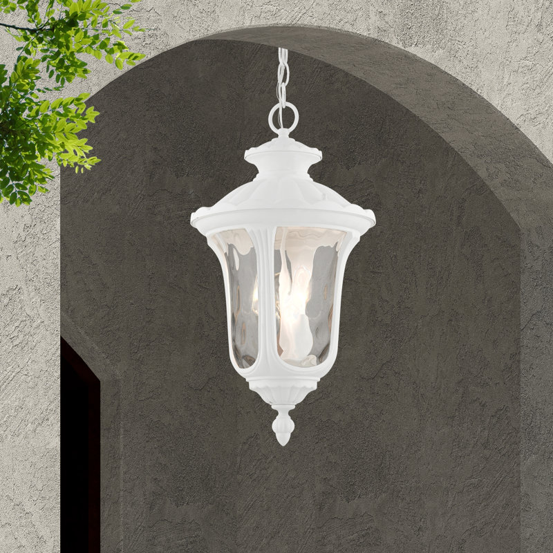 Luminaire suspendu d'extérieur Arelene, H 20,5 po x l 11 po, Blanc texturé