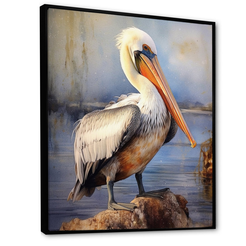 Majestic Pelican III - Animals Wall Art Prints, Black Floater Framed, 32" H x 16" W