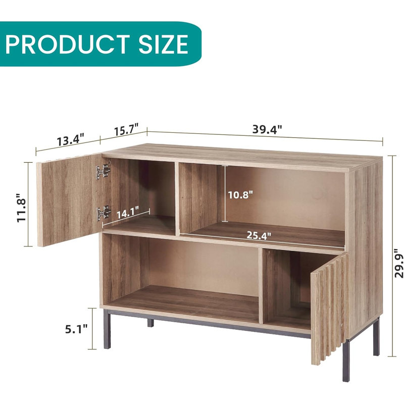 Buffet avec porte cannelée Mid-Century