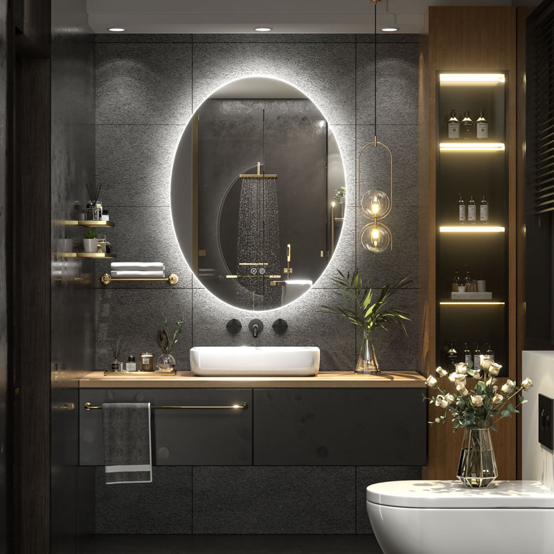 Miroir de salle de bain mural en verre trempé Molly, Ovale, 30 po x 22 po