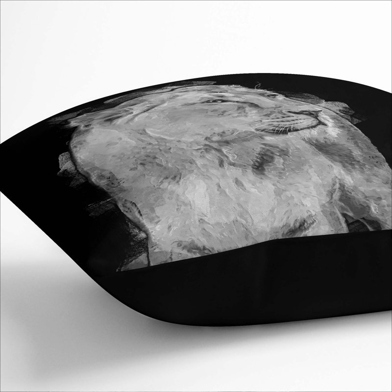 Wild Lioness Cushion with Filling, Black, 55cm H x 55cm W x 20cm D