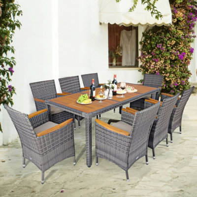 Akyrie 8 - Person Acacia Wicker Patio Dining Set with Square Table