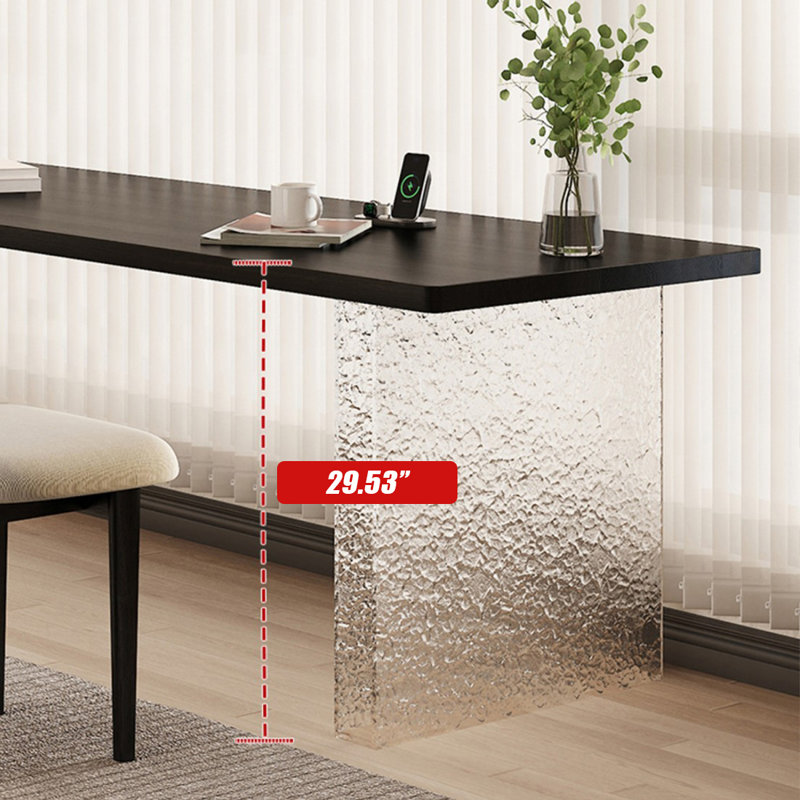 Bureau rectangulaire en bois massif noir et acrylique, H 29,53 po x l 55,12 po x P 23,62 po