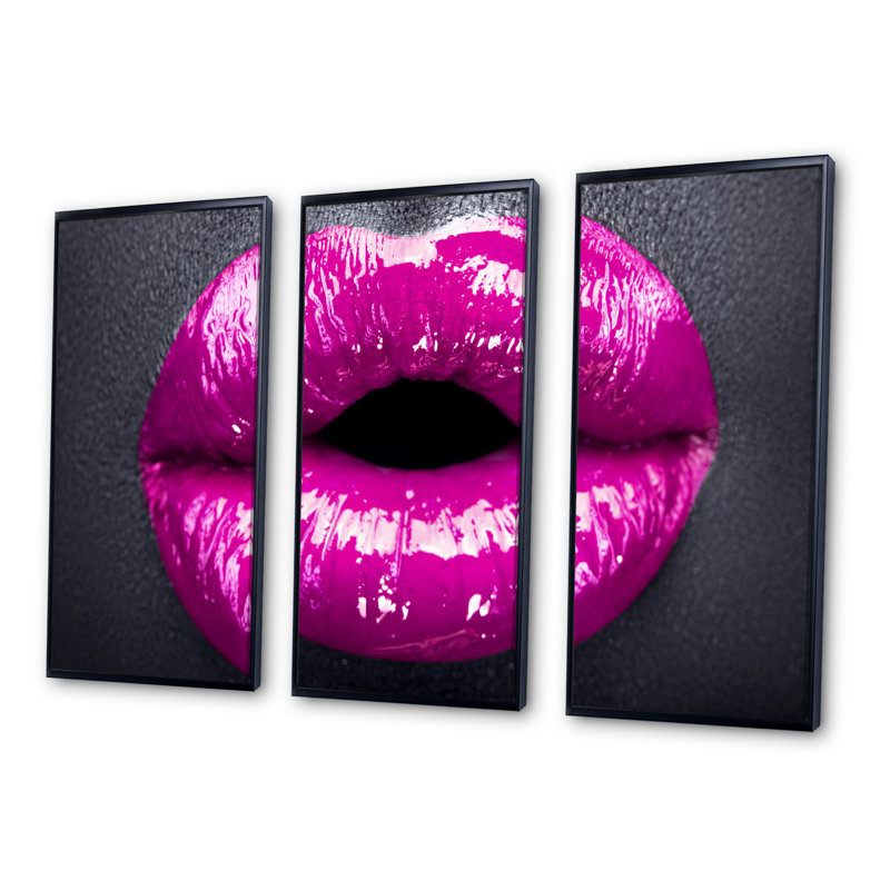 Mauve maquillage pour les lèvres - ensemble d'art mural en toile encadrée sensuel de 3, Noir, L 36 po x H 28 po
