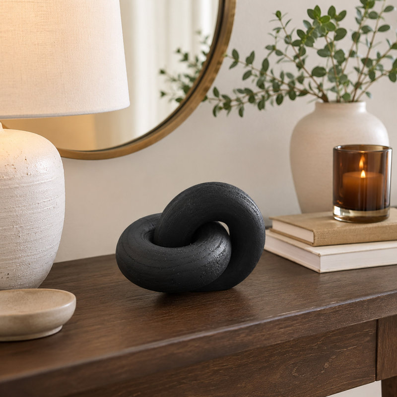 Chaîne décorative en bois noir pour tables basses et bibliothèques, Noir