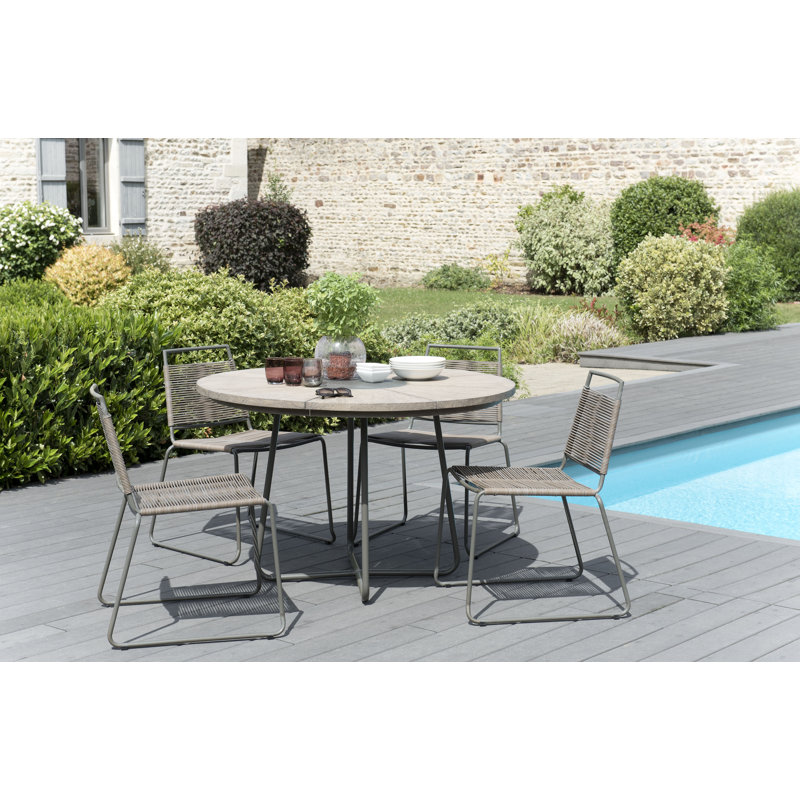 Worden 4 - Person Teak Wicker Patio Dining Set with Round Table