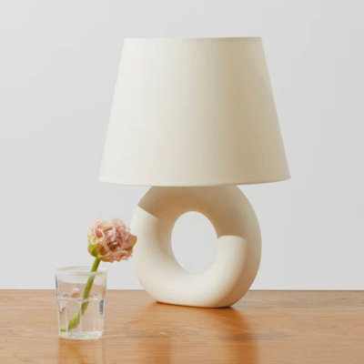 Chloe 15.5" Modern LED Table Lamp with Circular Ceramic Base and Natural Cotton Shade