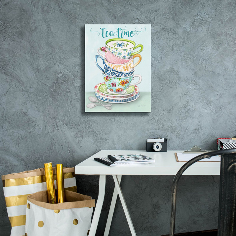 «Watercolor Teacups-a» par Jean Plout, art mural sur toile, H 16 po x l 12 po x P 0,75 po
