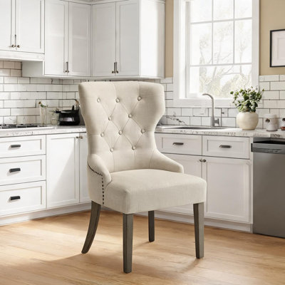 Chaise parsons capitonnée en tissu avec structure en bois massif et pieds en bois naturel pour les sièges de cuisine et de salle à manger