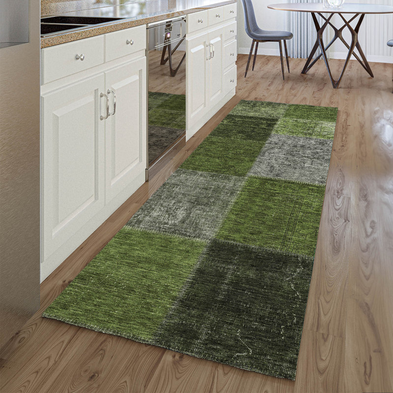 Premium Machine Washable Prisco Olive Rug, Runner 2'3" x 7'6"