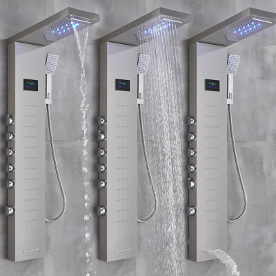 Panneau de douche en nickel brossé avec douchette pour baignoire avec douchette et affichage numérique
