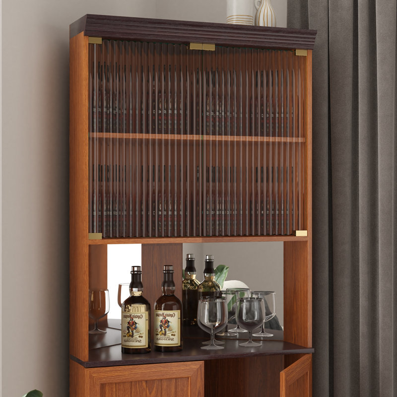 Armoire de rangement d'angle avec portes en verre trempé et tablettes réglables, Dark Oak