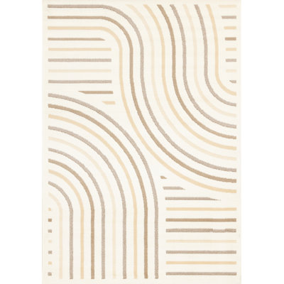 Fresno Cream Beige Neutral Curved Area Rug