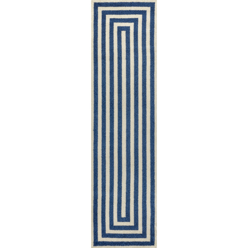Isibeal Modern Classic Mitre Stripe Navy/Ivory Rug, Runner 2'2" x 8'