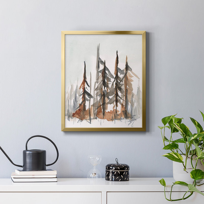 «Rustic Evergreen I», toile encadrée de qualité supérieure - prête à être accrochée, H 24 po x l 20 po, Or