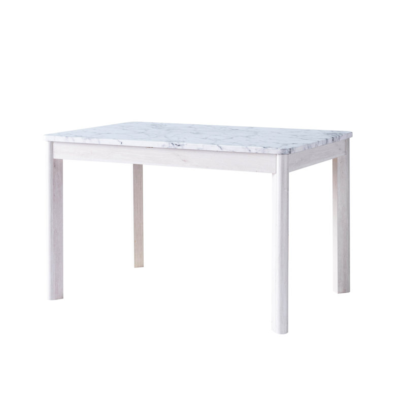 Table de salle à manger rectangulaire en faux marbre blanc, quatre pieds arrondis pour plus de confort et d'élégance, coins de table, structure en bois massif, pieds avec pieds, plateau brillant avec structure,