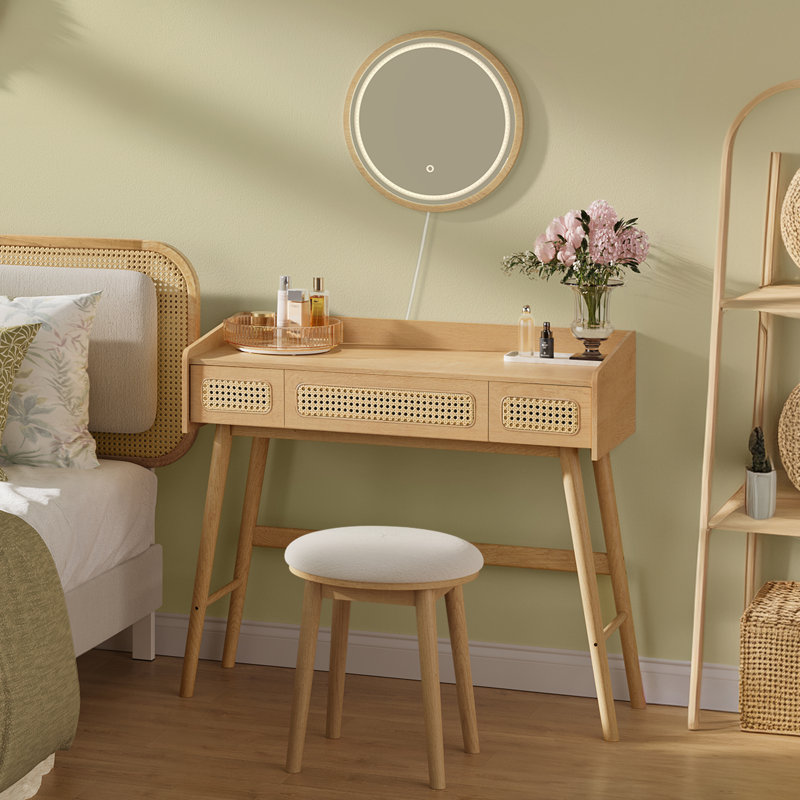 Boho Vanity With Stool, Oak Beige