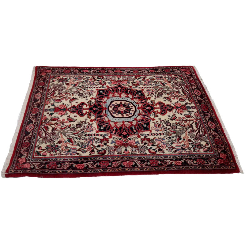 Tapis oriental beige / rouge en coton / laine fait à la main 3 pi x 5 pi Nils