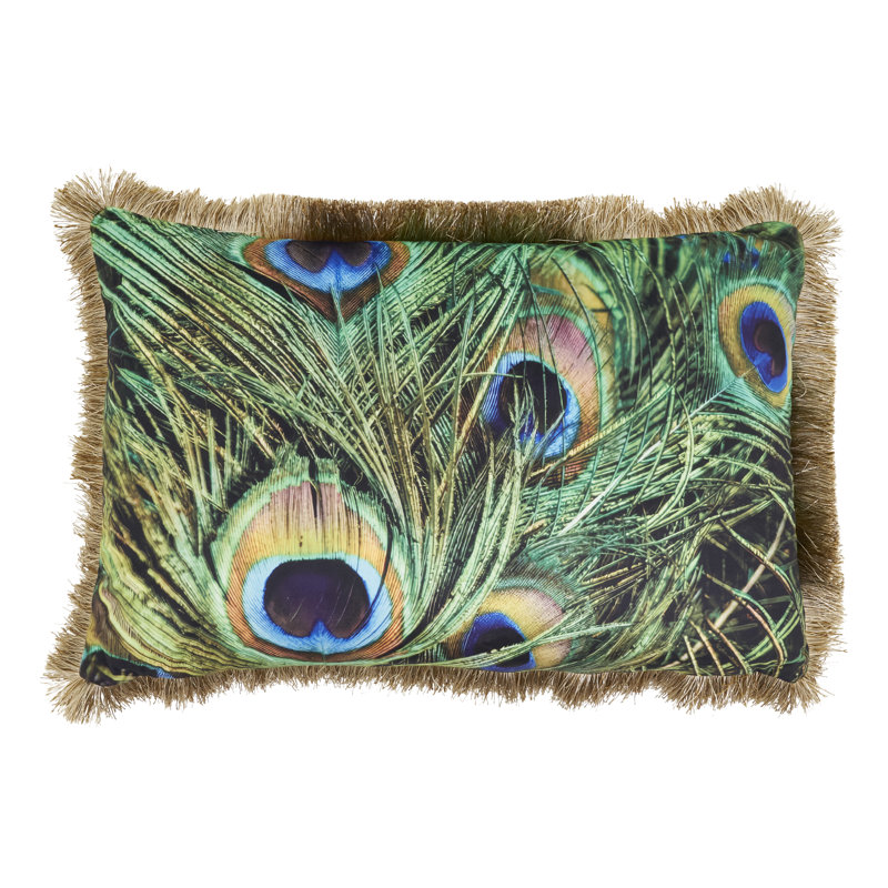 Coussin décoratif en polyester et plumes de paon, polyester