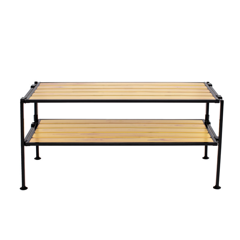 28'' Black Metal and Woodgrain 2-Tier Stackable Shoe Rack