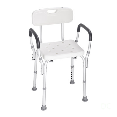 Adjustable Height Shower Chair with Back, Non-slip Design for Elderly and Disabled, 350 LBS Capacity, Compact and Stable