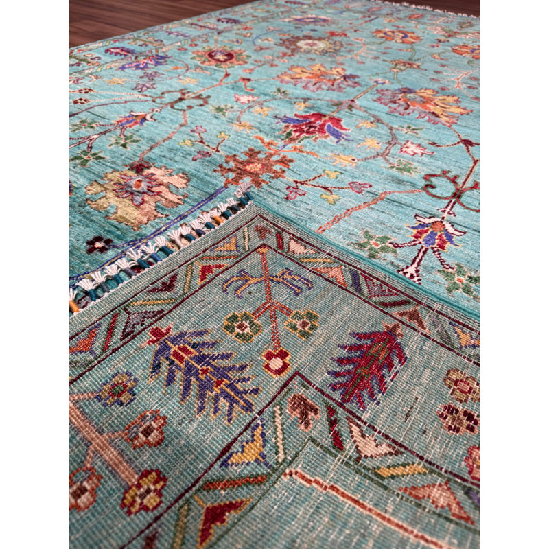 Tapis bleu sarcelle en laine et coton Original