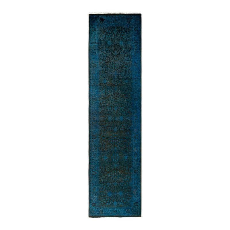 Tapis bleu noué à la main de conception unique Holsworth - bleu