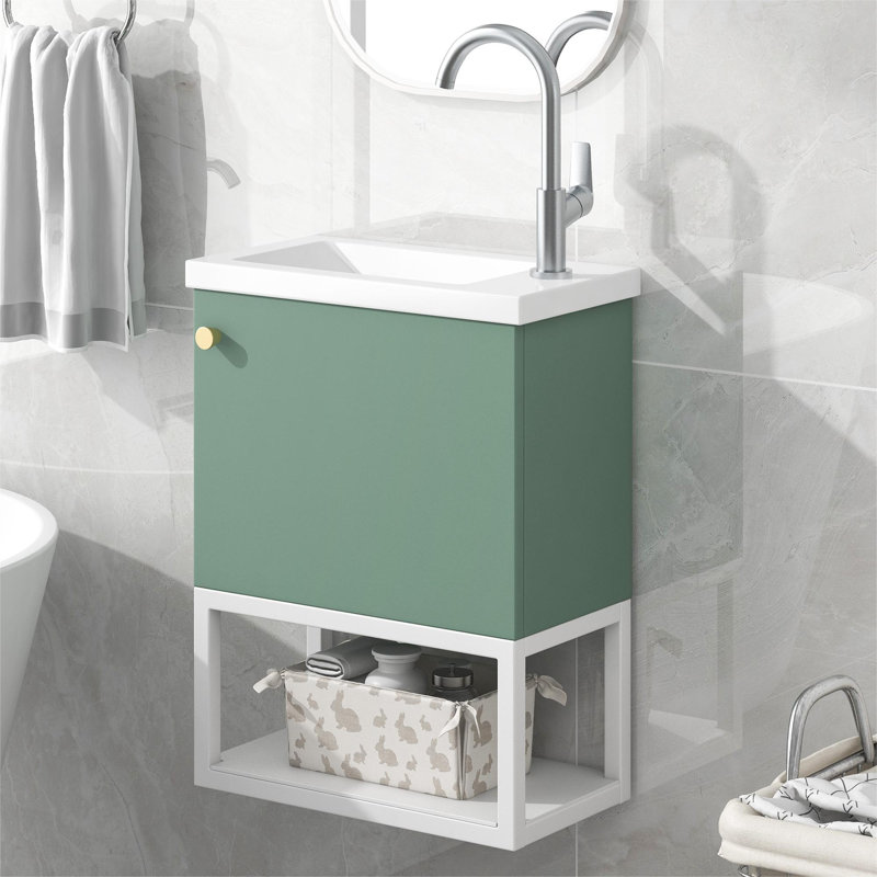 Belfry Bathroom Hubertine 39mm L x 21mm W White Resin Rectangular Sink with Overflow, Green