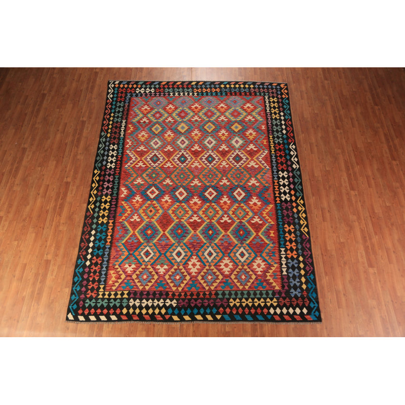 Tapis kilim en laine à tissage plat 8 x 11