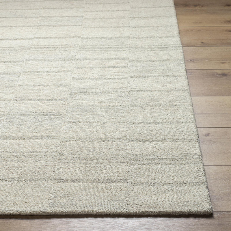 Rectangle Demie Striped Handmade Tufted Wool Area Rug in Gray/Beige, Rectangle 8' x 10'