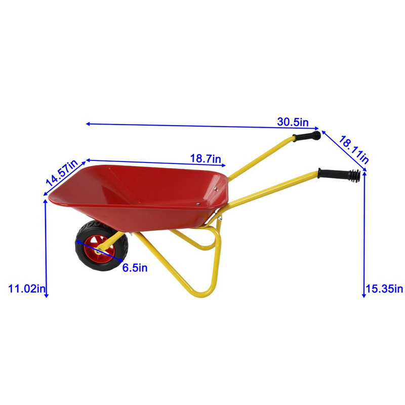 Mini brouette en métal, capacité de poids de 33 lb, chariot utilitaire de jardin en acier pour les feuilles, transport de terre et de sable, rouge