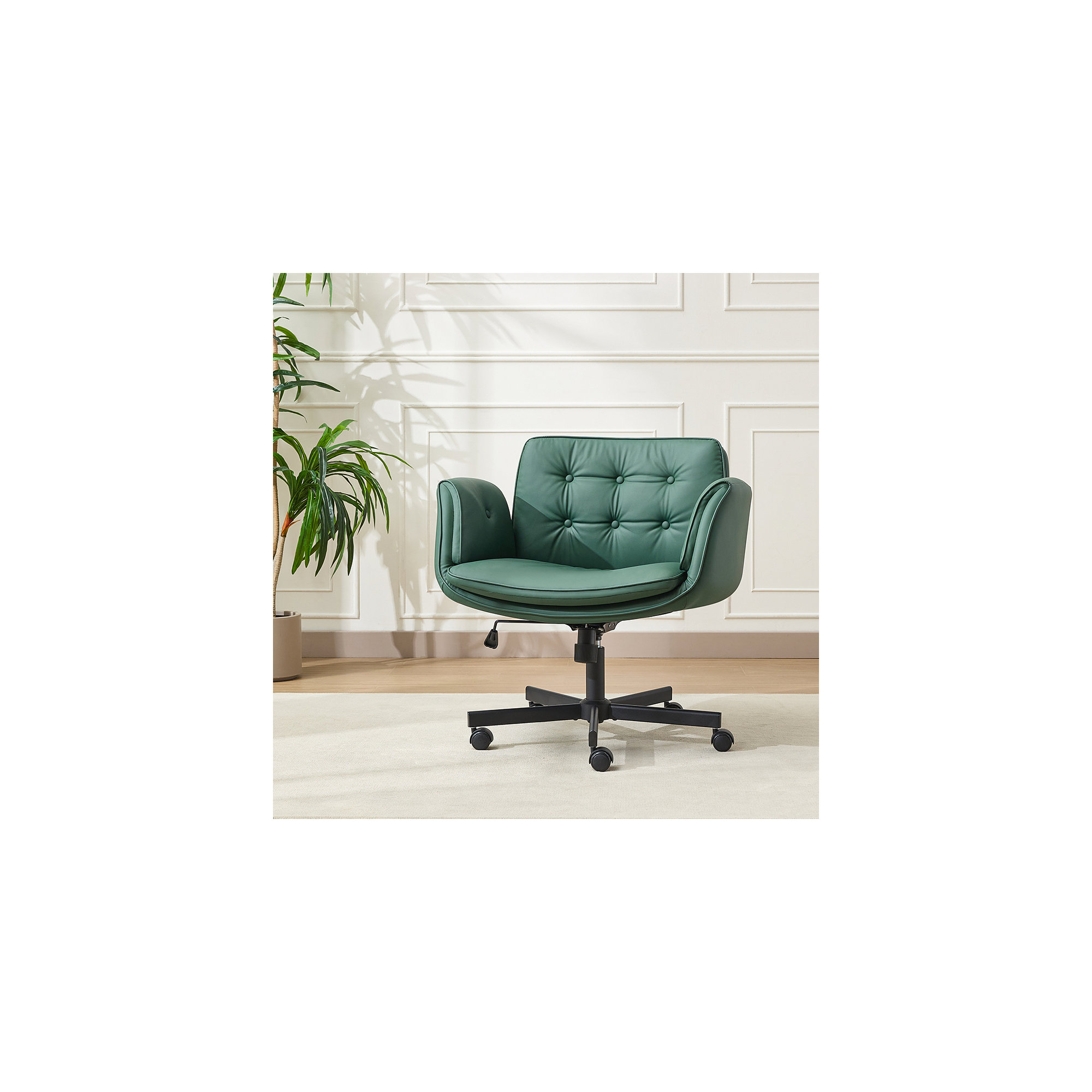 Luii Criss Cross Home Office Chair with wheels and arms, Green, Black