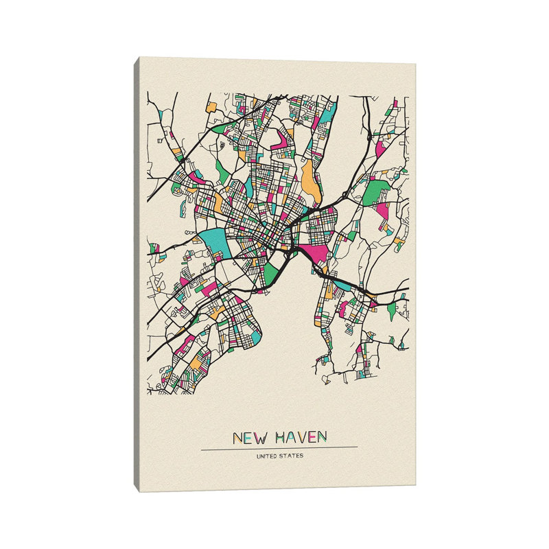 New Haven, Connecticut Map par Ayse Deniz Akerman - Toile tendue avec châssis sur toile, H 12 po x l 8 po x P 0,75 po