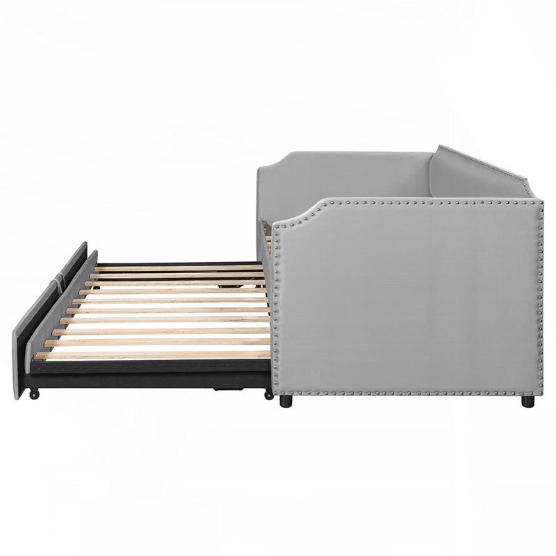 Velvet Upholstered Daybed with Pop Up Trundle, Perfect for Small Spaces and Guest Rooms, Combining Comfort and Versatility