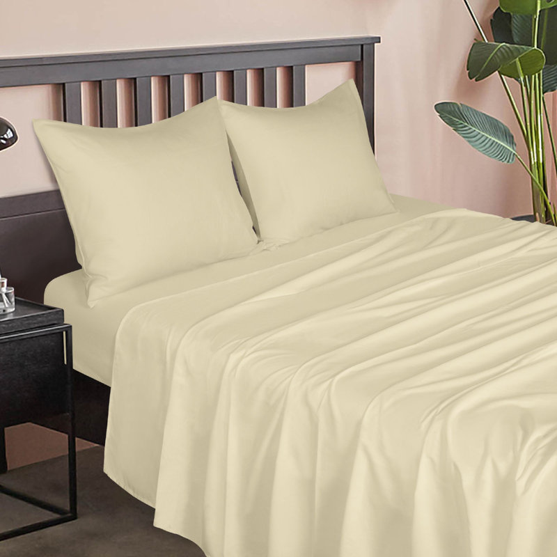 4PC 1800 Series Soft Microfiber Sheet Set, Full Sheet Set with 2 Pillowcases, Light Tuape