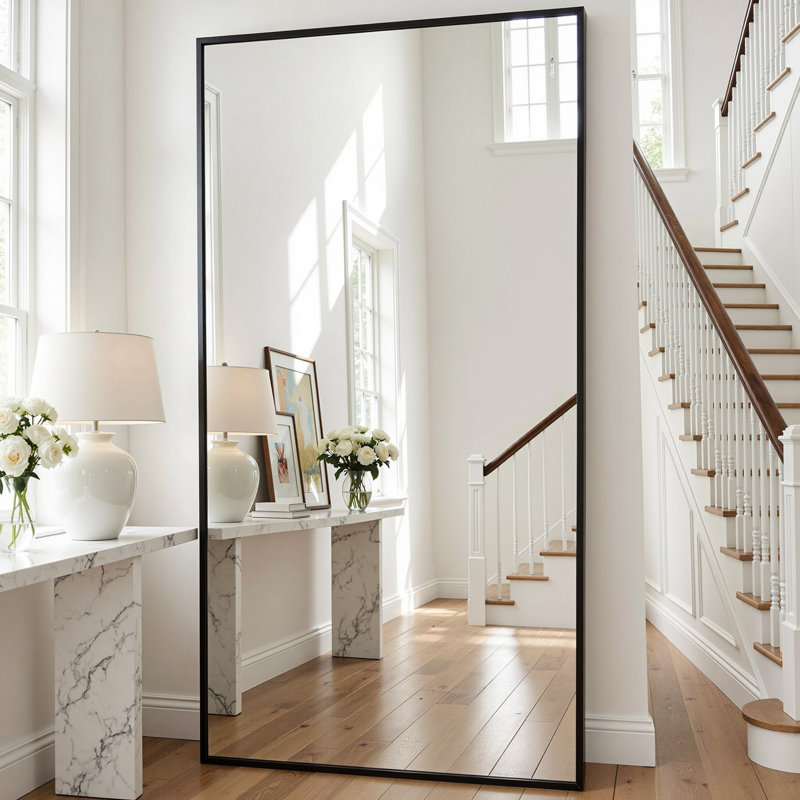 Oversized Rectangle Floor Mirror with Stand, Wall Mirror, Matte Black, 83" x 44"