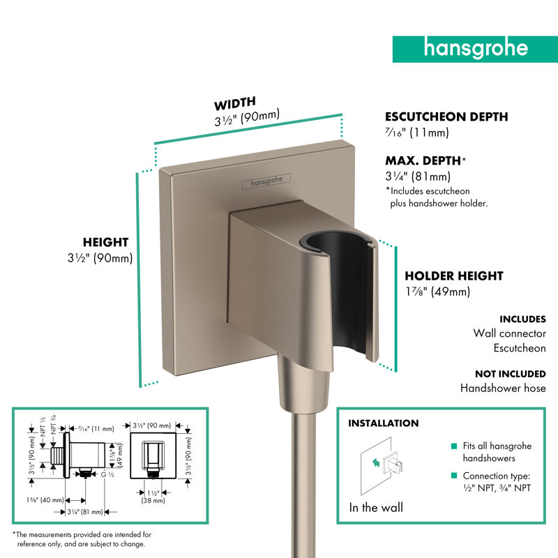 Prise murale avec douchette hansgrohe FixFit E, Nickel brossé
