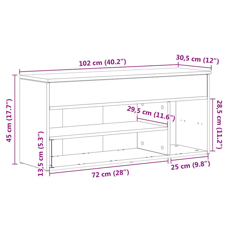 Shoe Bench 102X30.5X45 Cm Engineered Wood, Black