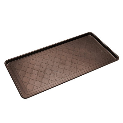 Plateau à bottes toutes saisons, très grand format en plastique résistant à l'eau, multi-usage pour chaussures, plateaux d'alimentation pour animaux, vestibule, garage, intérieur ou extérieur - très grand, 40 po x 20 po (brun)