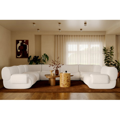 Zenith Cream Upcycled Fabric Modular Large U-sectional