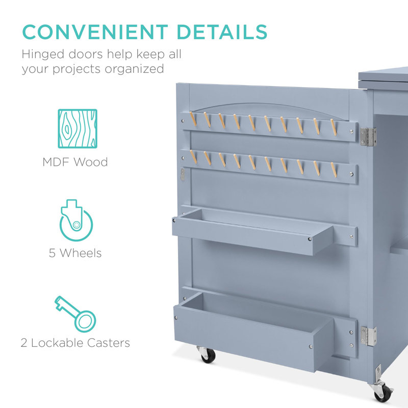 Folding Sewing Table Multi-Function Craft Table and Side Table, Light Blue